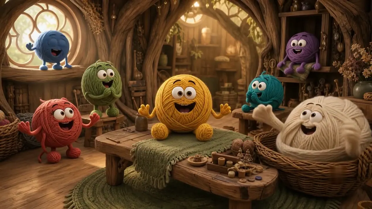 Illustrated yarn characters becoming handmade pieces, a concept animation